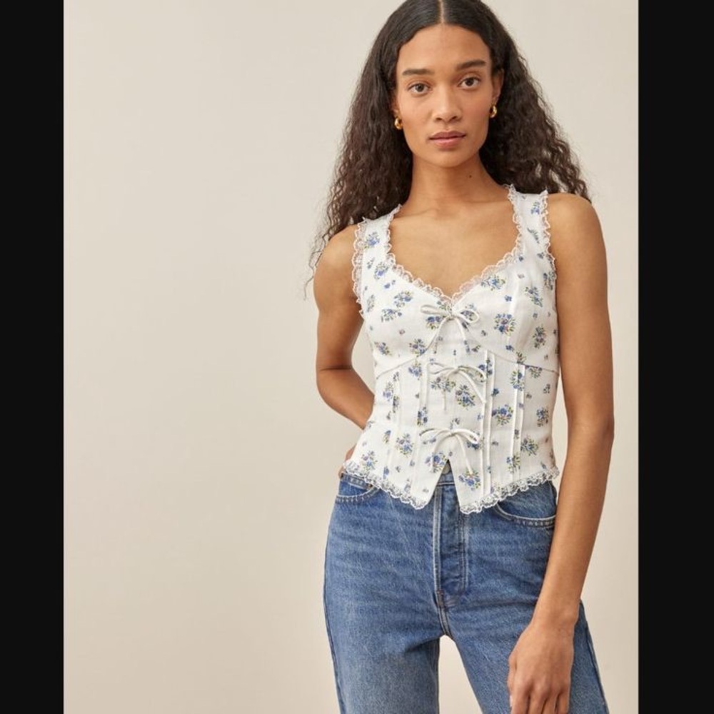 Reformation Brenda Floral Linen Top